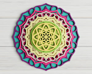 3D Flower Mandala SVG DXF 7 Layers - 3D Mandala Svg-Rishasart