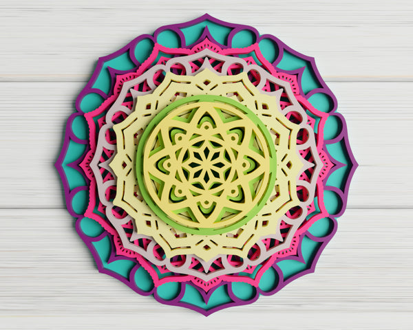 3D Flower Mandala SVG DXF 7 Layers - 3D Mandala Svg-Rishasart