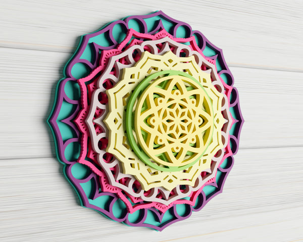 3D Flower Mandala SVG DXF 7 Layers - 3D Mandala Svg-Rishasart