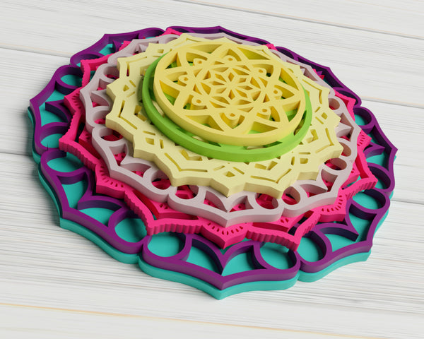 3D Flower Mandala SVG DXF 7 Layers - 3D Mandala Svg-Rishasart