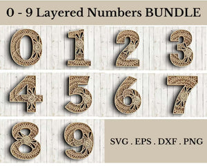 0 - 9 Layered Floral Numbers SVG DXF Bundle-Rishasart