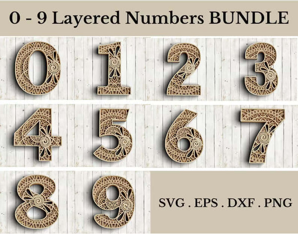 0 - 9 Layered Floral Numbers SVG DXF Bundle-Rishasart