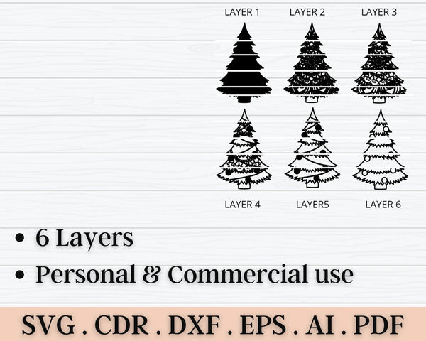 3D Christmas Tree SVG DXF 6 Layer-Rishasart