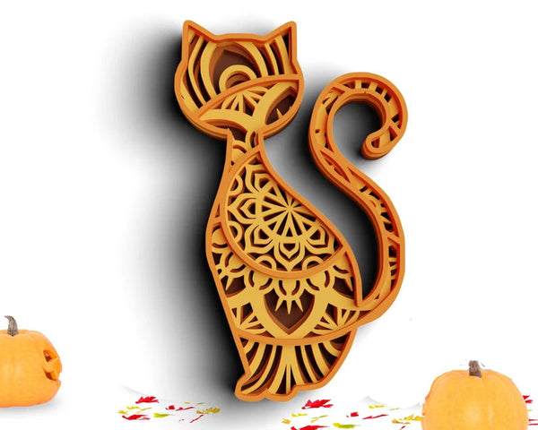 3D Halloween SVG DXF - Cat Svg 3D Mandala Svg-Rishasart