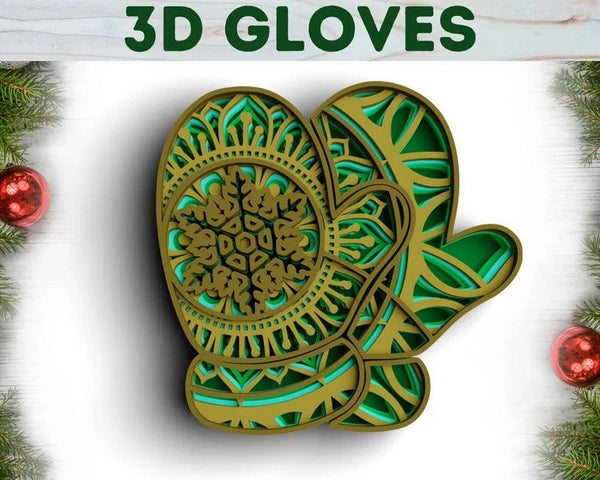 3D Layered Christmas Gloves SVG DXF-Rishasart