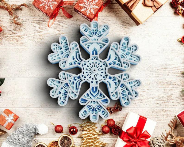 3D Snowflake SVG DXF 4 Layer - Christmas Svg-Rishasart