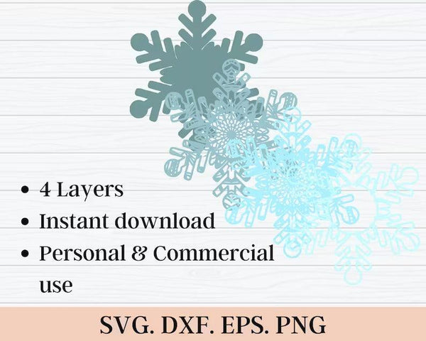 3D Snowflake SVG DXF 4 Layer - Christmas Svg-Rishasart