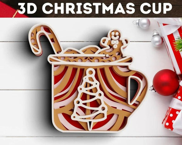 3D Christmas SVG DXF - Christmas Cup Svg-Rishasart