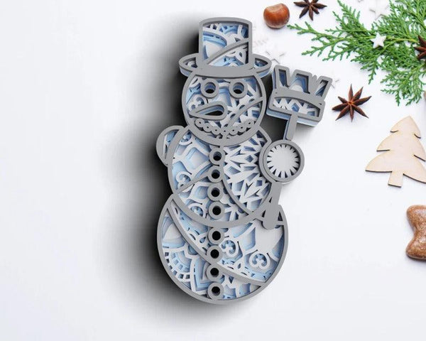 3D Layered Christmas Snowman SVG DXF-Rishasart