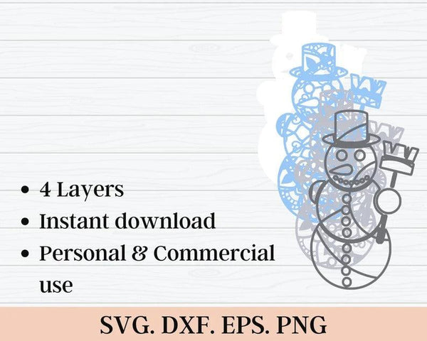 3D Layered Christmas Snowman SVG DXF-Rishasart