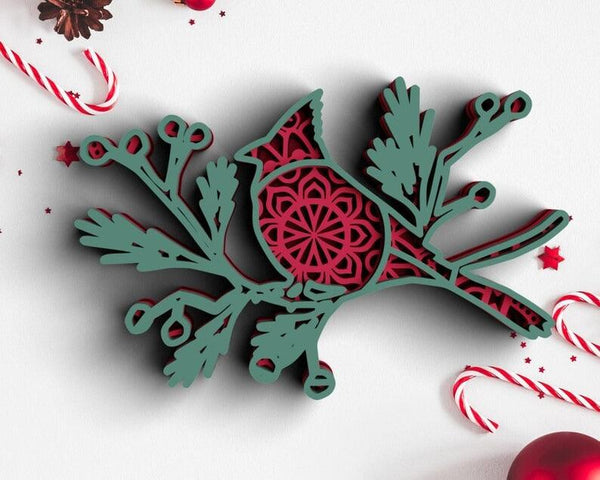 3D Christmas Cardinal SVG DXF 4 Layer-Rishasart