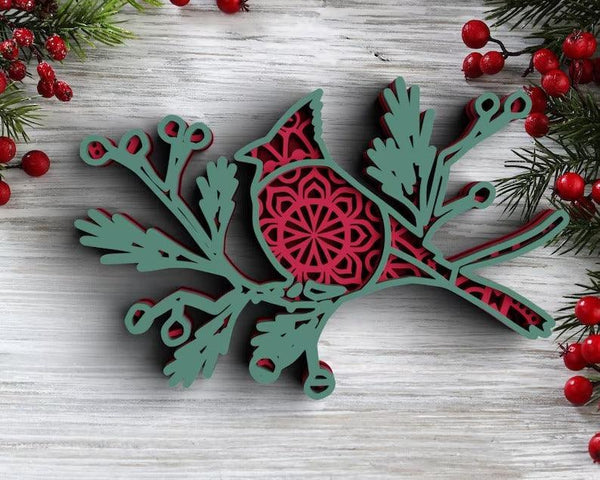 3D Christmas Cardinal SVG DXF 4 Layer-Rishasart