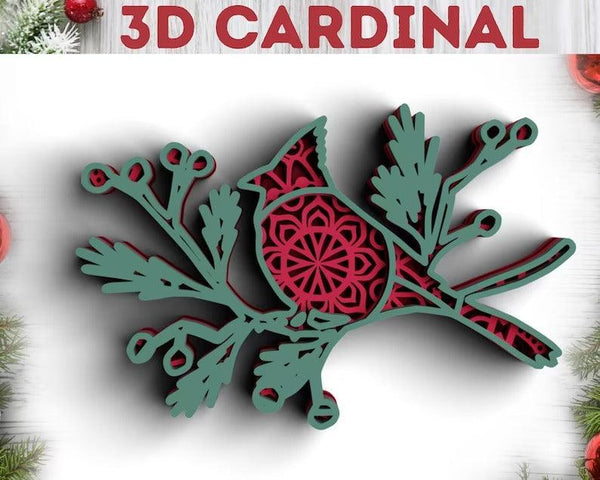 3D Christmas Cardinal SVG DXF 4 Layer-Rishasart