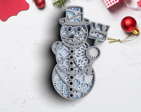 3D Layered Christmas Snowman SVG DXF-Rishasart