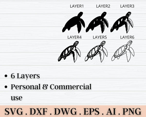 3D Sea Turtle SVG DXF 6 Layer - Ocean Svg-Rishasart