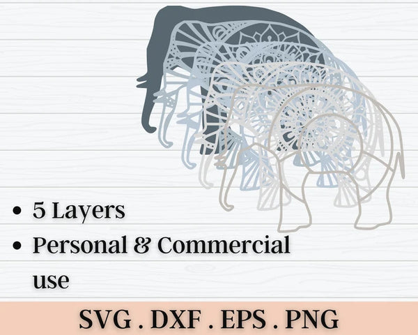 3D Elephant SVG DXF 5 Layer - Animal Svg-Rishasart