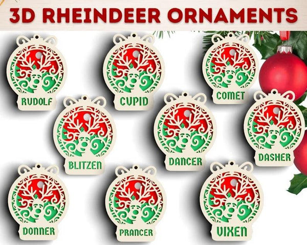 3D Christmas Ornament SVG DXF 09 Designs Bundle-Rishasart