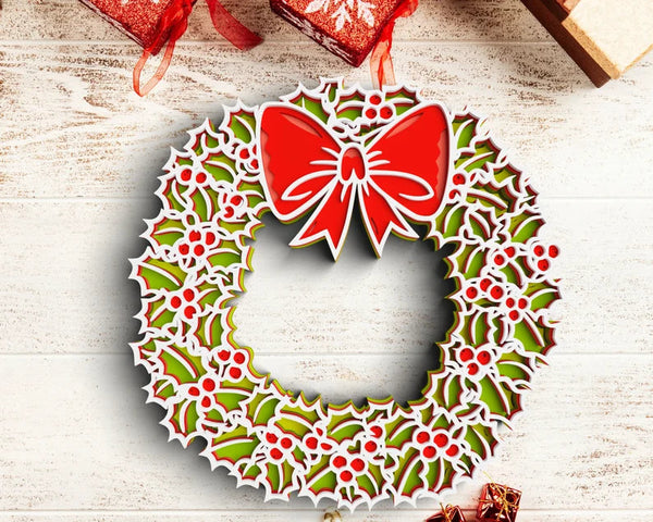 3D Floral Wreath SVG DXF 6 Layer - Christimas Svg-Rishasart