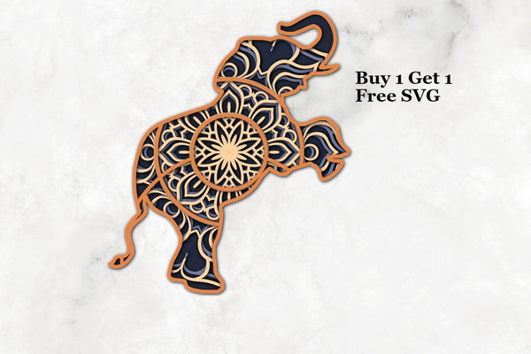 3D Elephant SVG DXF 4 Layer -  Animal Svg 3D Mandala Svg-Rishasart