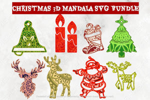 Christmas SVG Bundle 3D Mandala SVG-Rishasart