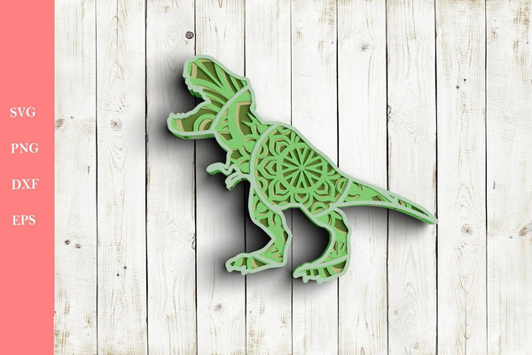 3D Dinosaur SVG DXF Files - 3D Mandala Svg-Rishasart