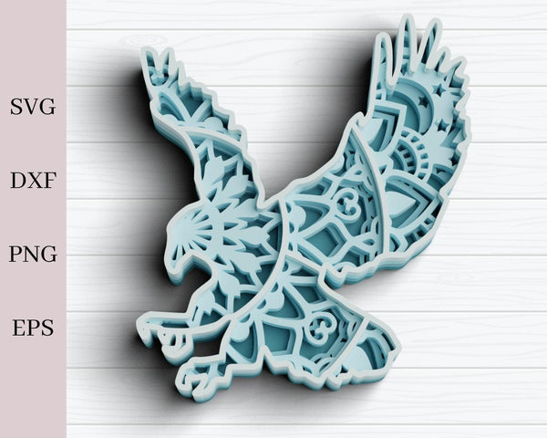 3D Eagle SVG DXF 4 Layers - 3D layer Mandala Svg-Rishasart