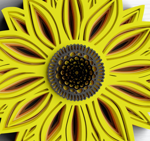 3D Sunflower SVG DXF 9 Layers - 3D Mandala Svg-Rishasart