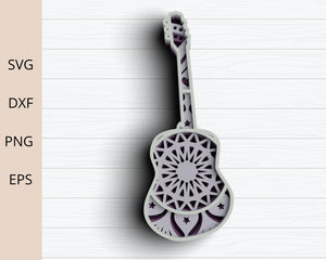 3D Guitar SVG DXF files - 3D Mandala Svg-Rishasart