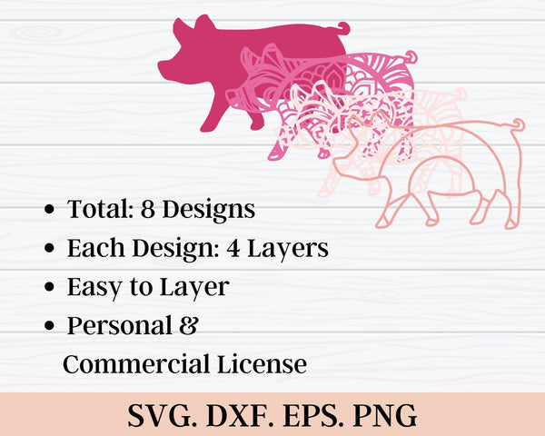 3D Farm Animals SVG DXF Bundle - Pig Svg-Rishasart