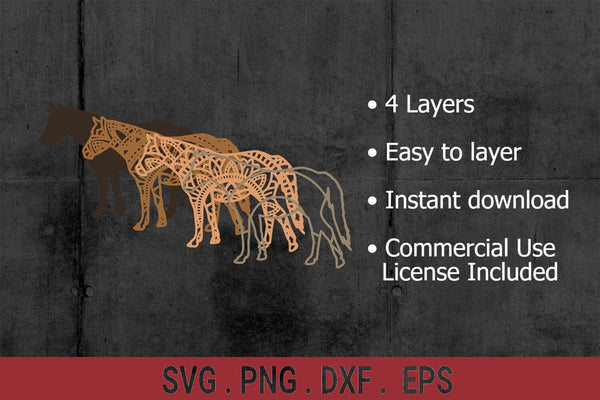 Layered Horse SVG DXF 4 Layers - Farm Animals Svg 3D Mandala Svg - 3D Multilayer Svg-Rishasart