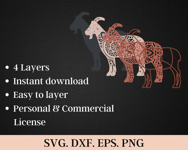 3D Goat SVG DXF 4 Layer - 3D Mandala Svg Animal Svg-Rishasart