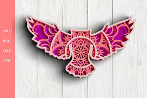 3D Owl SVG DXF 4 Layer - Owl Mandala Svg-Rishasart