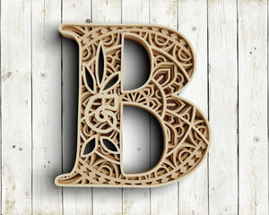 Layered Floral Alphabet SVG DXF - Letter B 3D Mandala Svg-Rishasart