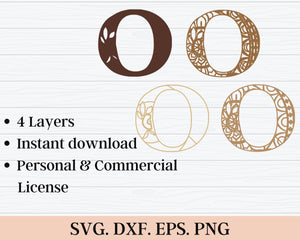 Layered Floral Alphabet SVG DXF - Letter O 3D Mandala Svg-Rishasart