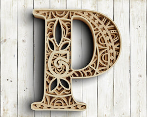 Layered Floral Alphabet SVG DXF - Letter P 3D Mandala Svg-Rishasart