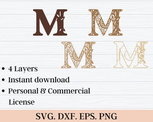 Layered Floral Alphabet SVG DXF - Letter M 3D Mandala Svg-Rishasart