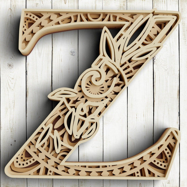 Layered Floral Alphabet SVG DXF - Letter Z 3D Mandala Svg-Rishasart