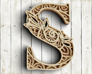 Layered Floral Alphabet SVG DXF - Letter S 3D Mandala Svg - Layered Mandala Svg Dxf-Rishasart