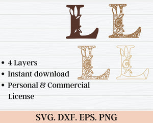 Layered Floral Alphabet SVG DXF - Letter L 3D-Rishasart