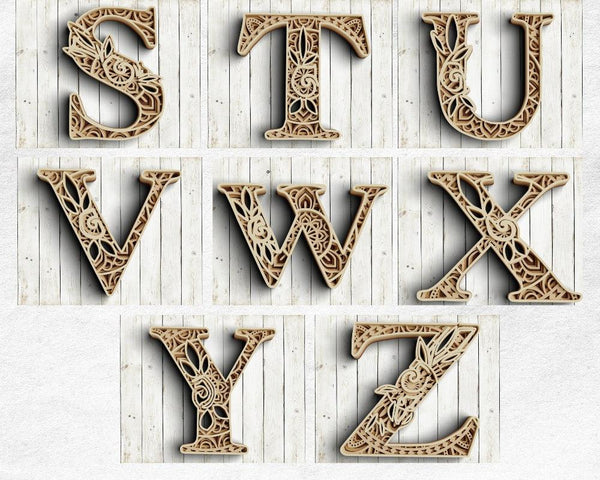 A - Z Layered Floral Alphabet SVG DXF Bundle-Rishasart