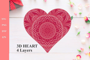 Valentine Svg 4 Layers - Love Heart Svg - 3D Mandala Svg - 3D Heart Svg files for Cricut-Rishasart