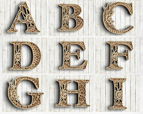 A - Z Layered Floral Alphabet SVG DXF Bundle-Rishasart