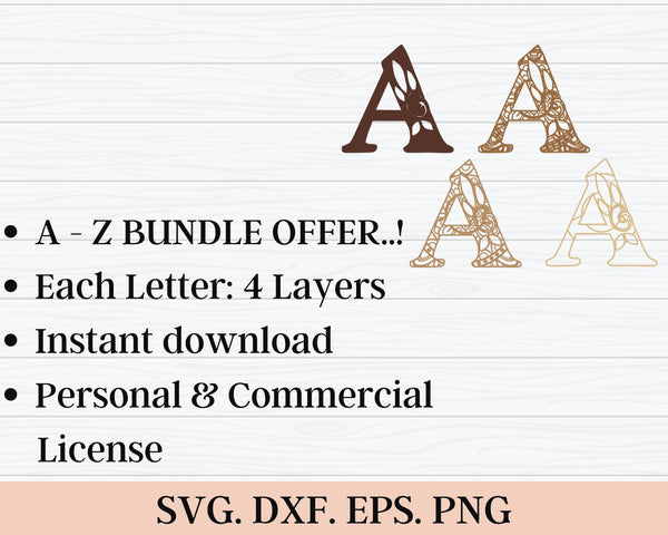 A - Z Layered Floral Alphabet SVG DXF Bundle-Rishasart