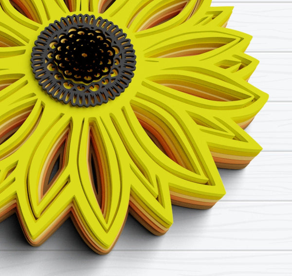 3D Sunflower SVG DXF 9 Layers - 3D Mandala Svg-Rishasart