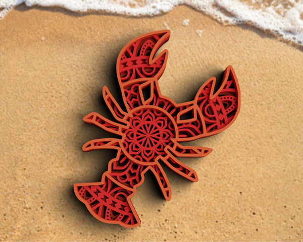 3D Lobster SVG DXF 4 Layers - Sea Animals Svg 3D Mandala Svg-Rishasart