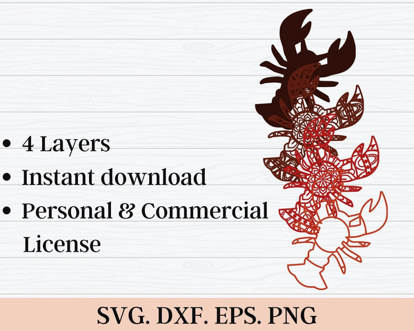 3D Lobster SVG DXF 4 Layers - Sea Animals Svg 3D Mandala Svg-Rishasart