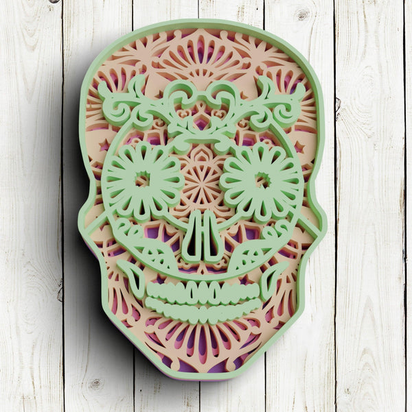 3D Sugar Skull SVG DXF files  - Skeleton Svg-Rishasart