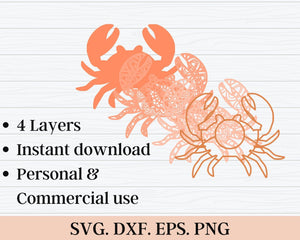 3D Crab SVG DXF 4 Layers - Sea Animals Svg-Rishasart