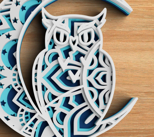 3D Owl Mandala SVG DXF 4 Layer - Owl Svg 3D-Rishasart