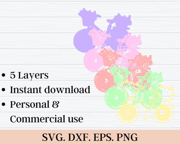 3D Floral Bicycle SVG DXF 5 Layers - Wedding Svg-Rishasart